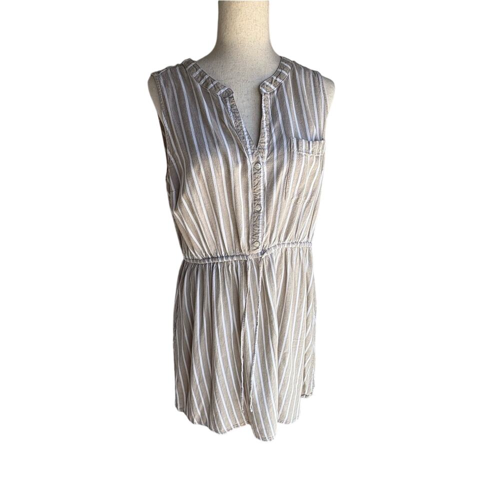 St. John's Bay Cream and White Striped Sleeveless Drawstring Dress